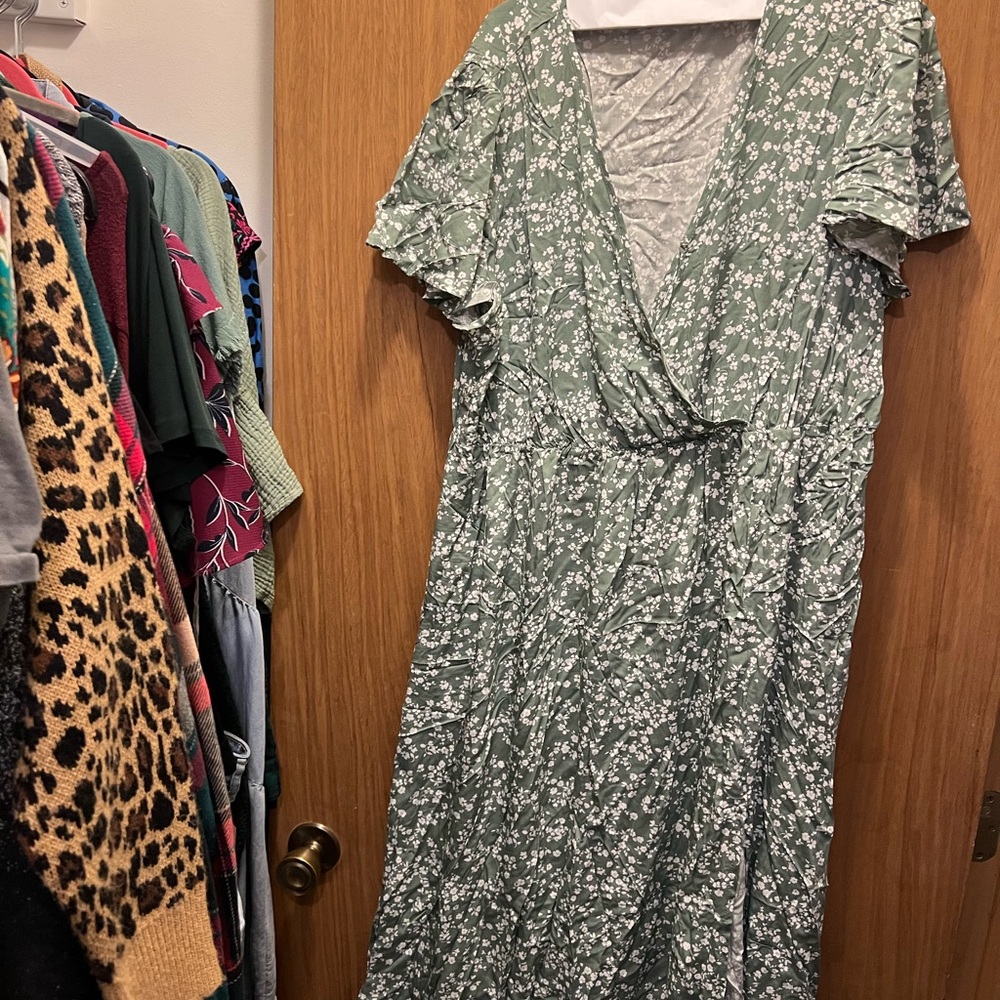Floral Green Wrap Dress